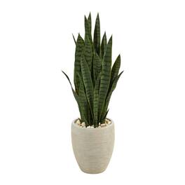 BreeBe - 40" Sansevieria Artificial Plant in Sand Colored Planter - Green