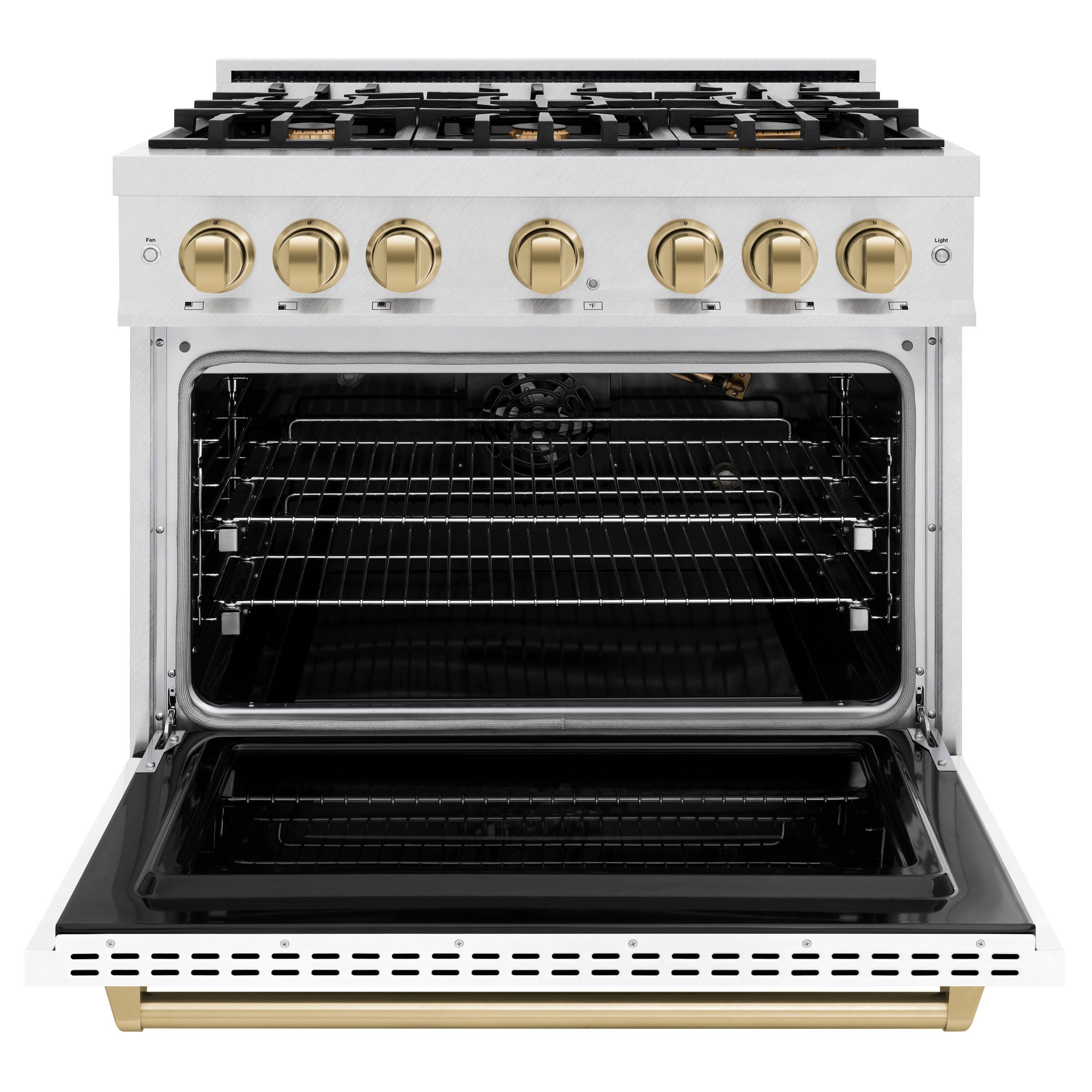 Alt View 1. ZLINE - ZLINE Autograph 36 in. Classic Satin Steel Gas Range with Bronze Accents (CGRSZ-WM-36-CB) - White.