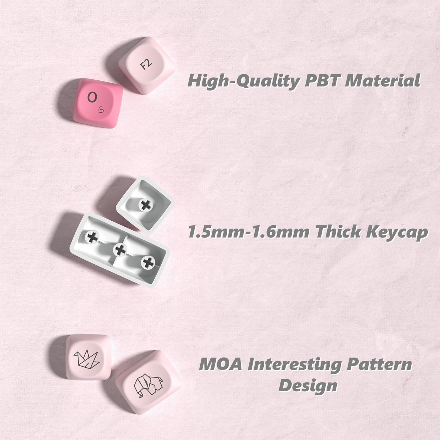 - High-Quality PBT Material
- 1.5mm-1.6mm Thick Keycap
- MOA Interesting Pattern Design