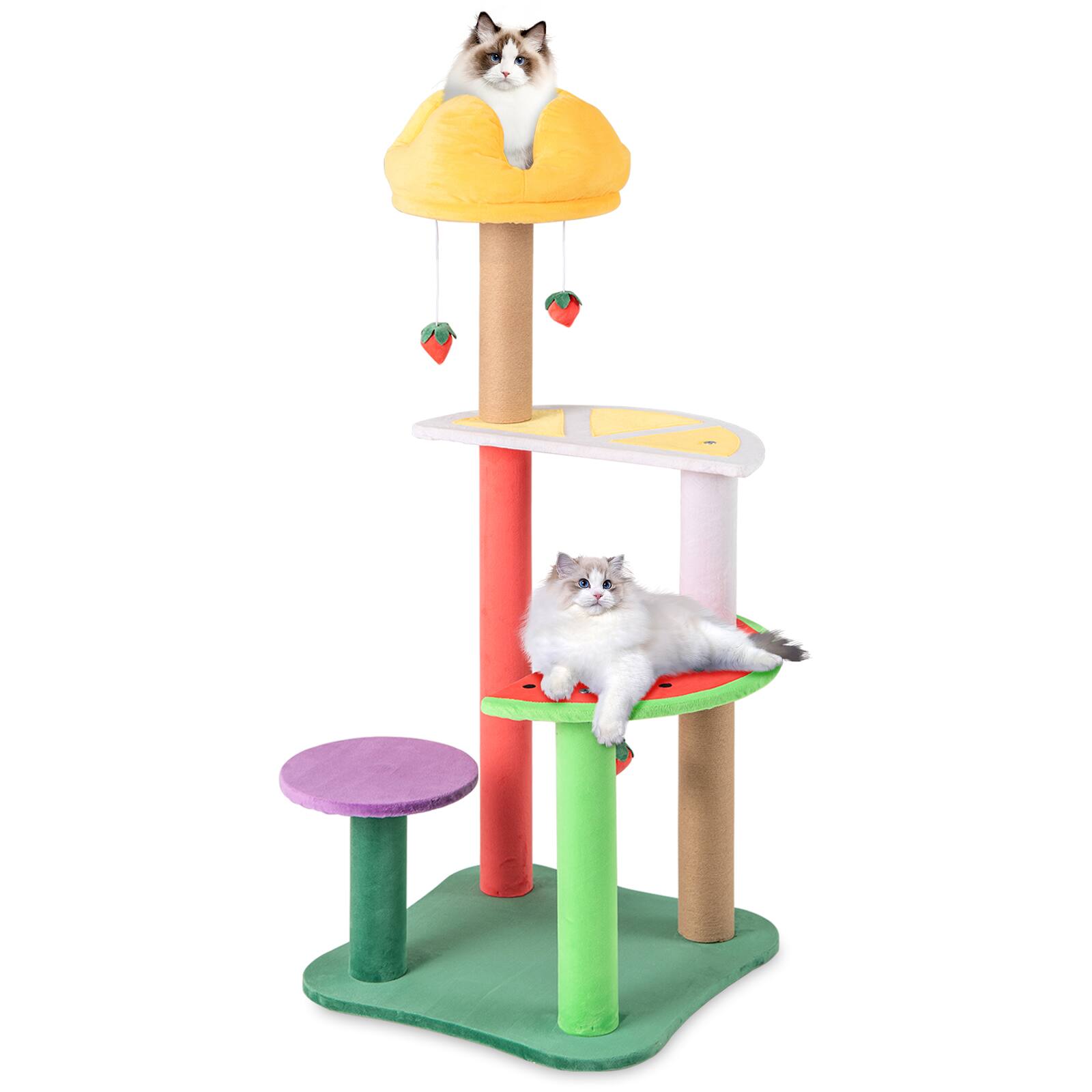 Alt View 9. Gymax - Gymax 45'' Tall Cat Tree w/ Plush Padded Top Perch Fruit-Shaped Platforms Dangling Balls - GYM16155.