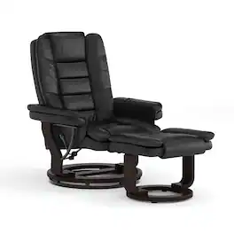 Emma + Oliver - Multi-Position Stitched Recliner & Ottoman with Swivel Base - Black