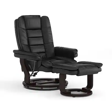 Front. Emma + Oliver - Multi-Position Stitched Recliner & Ottoman with Swivel Base - Black.