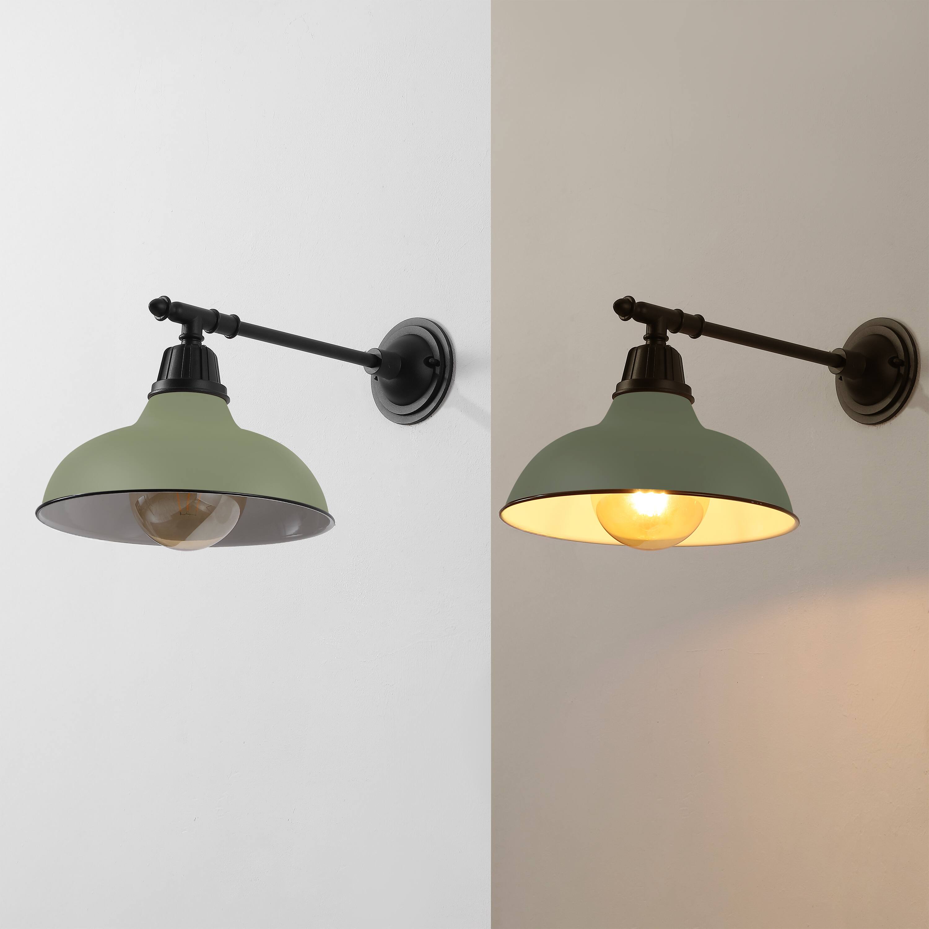 Alt View 5. Jonathan Y - Wallace 12.25" 1-Light Farmhouse Indoor/Outdoor Iron LED Victorian Arm Outdoor Sconce, Matte Olive Green/Black - Matte Olive Green/Black.