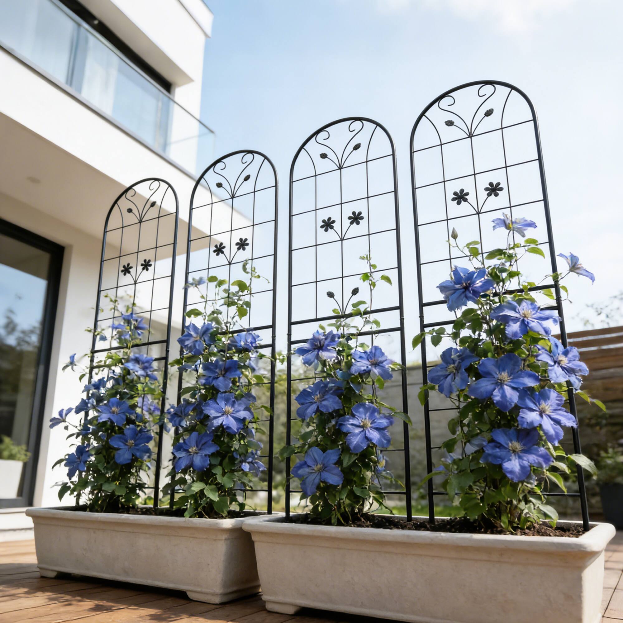 Alt View 2. Loheer - 4-Pack Metal Garden Trellis Panels for Climbing Plants, Outdoor Flower Support, Iron Construction - Black.