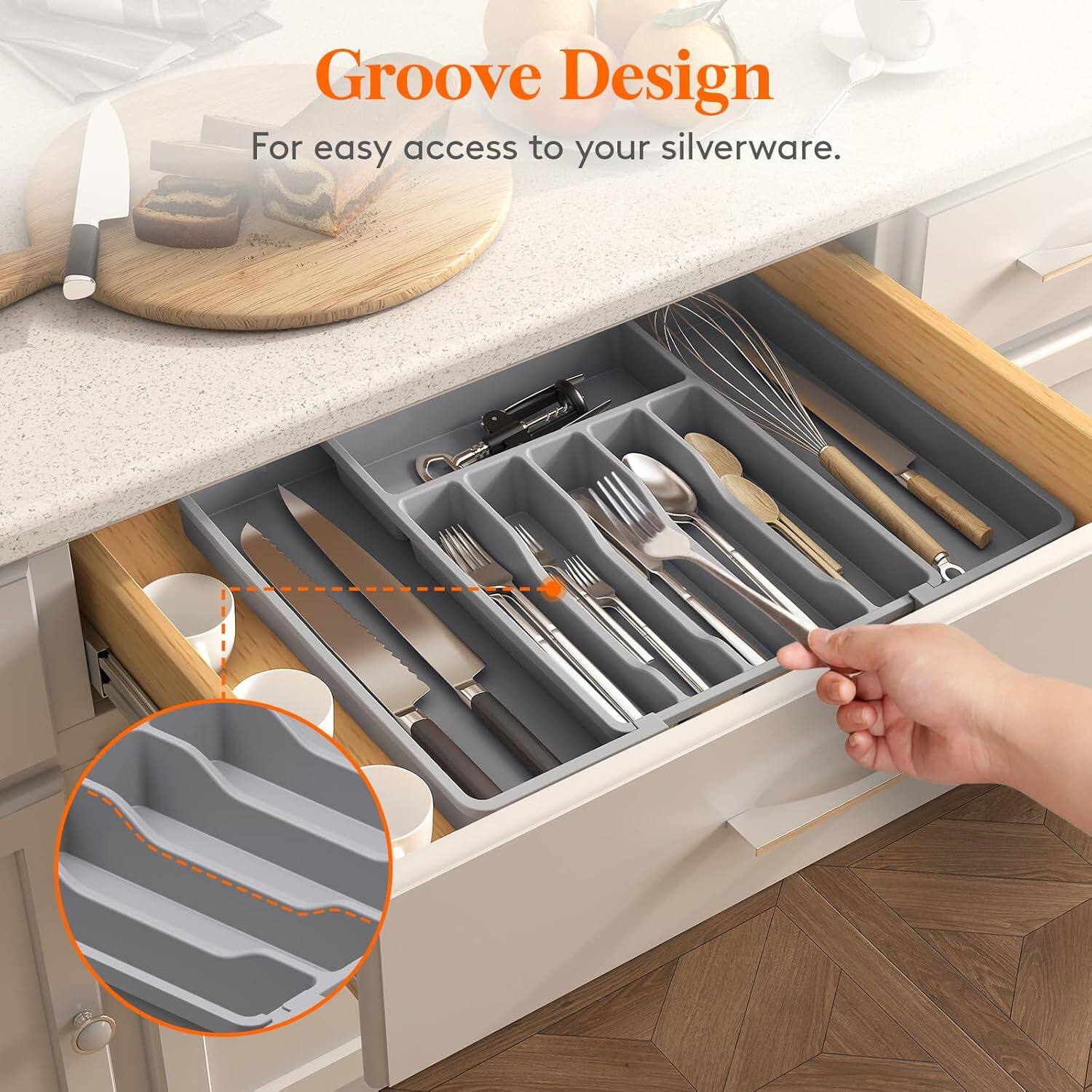 Groove Design  
For easy access to your silverware.