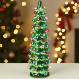 Best Choice Products - Ceramic Christmas Tree, 21in Hand-Painted Holiday Decor w/Multicolor LED Lights Green - Green w/ Multicolor Lights