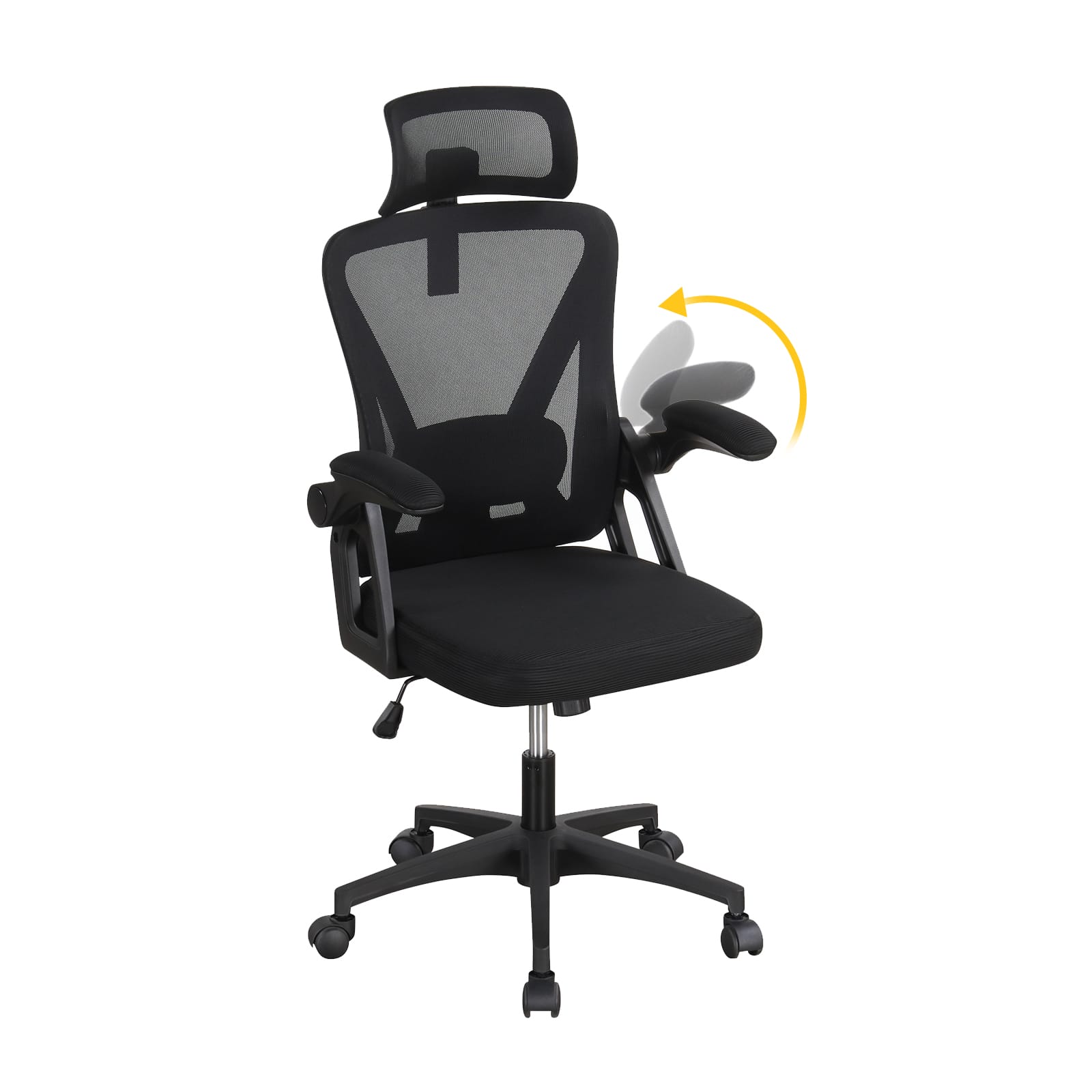 WELLFOR - Ergonomic Mesh Office Chair with Adjustable Lumbar Support and Flip-up Armrests - Black
