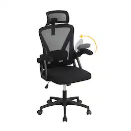 WELLFOR - Ergonomic Mesh Office Chair with Adjustable Lumbar Support and Flip-up Armrests - Black