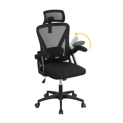 Front. WELLFOR - Ergonomic Mesh Office Chair with Adjustable Lumbar Support and Flip-up Armrests - Black.