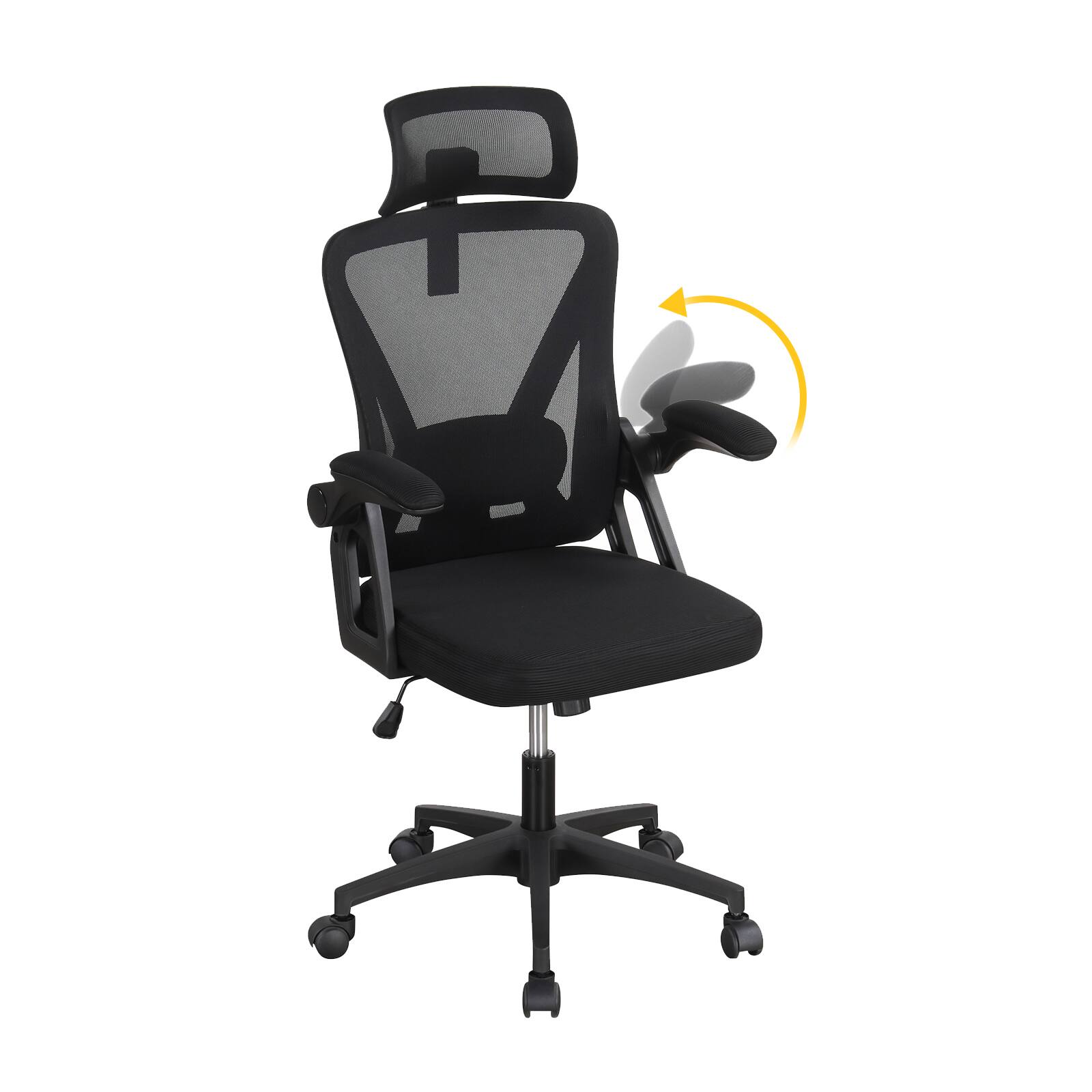 Back. SlickBlue - Ergonomic Mesh Office Chair with Adjustable Lumbar Support and Flip-Up Arms - Black.