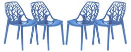 LeisureMod - Cornelia 4-Pieces Stackable Plastic Dining Chair with Cut-Out Backrest and Fully Assembled - Transparent Blue