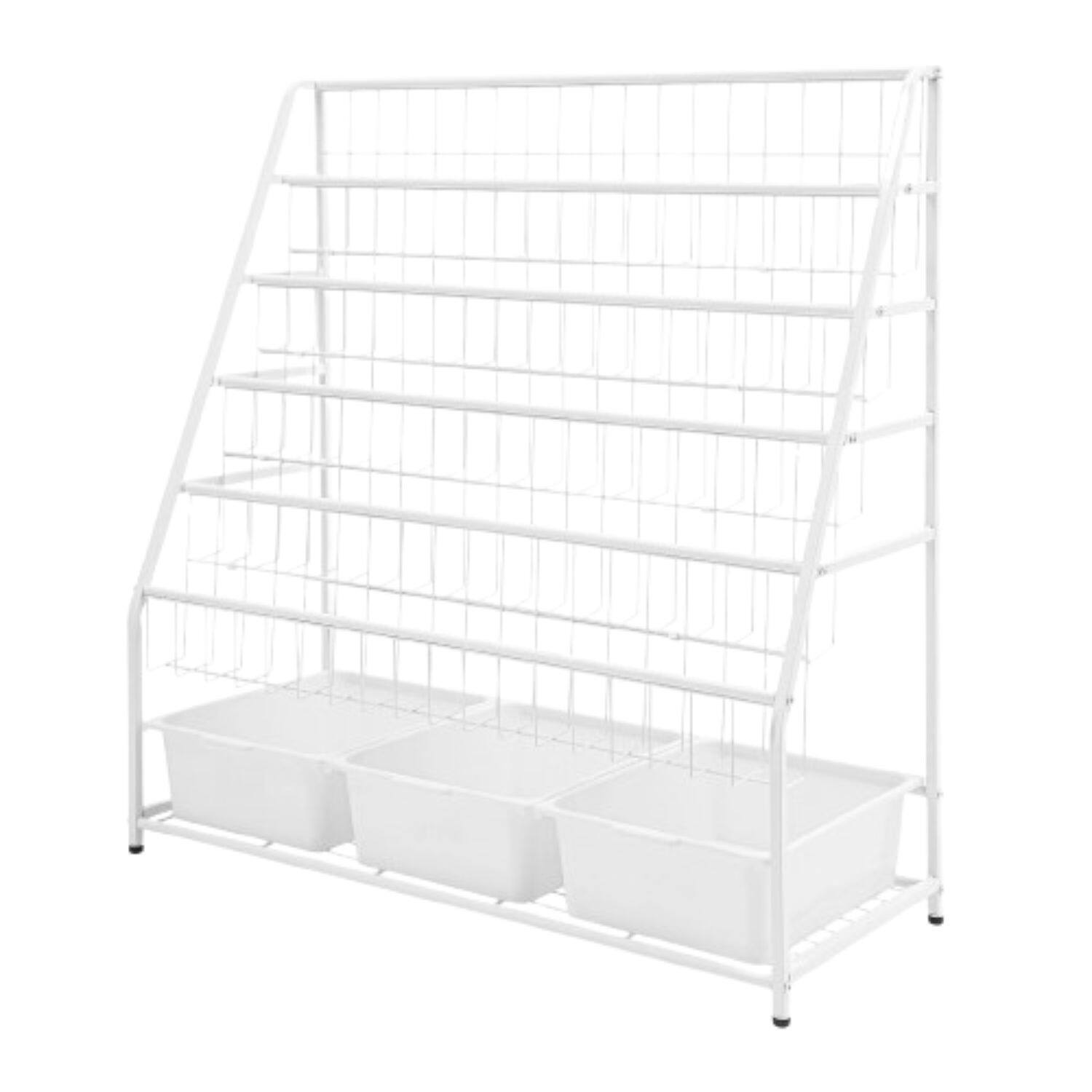 Angle. Home Collection - 5-Tier Iron Bookcase – Bookshelf Storage & Display Rack - White.