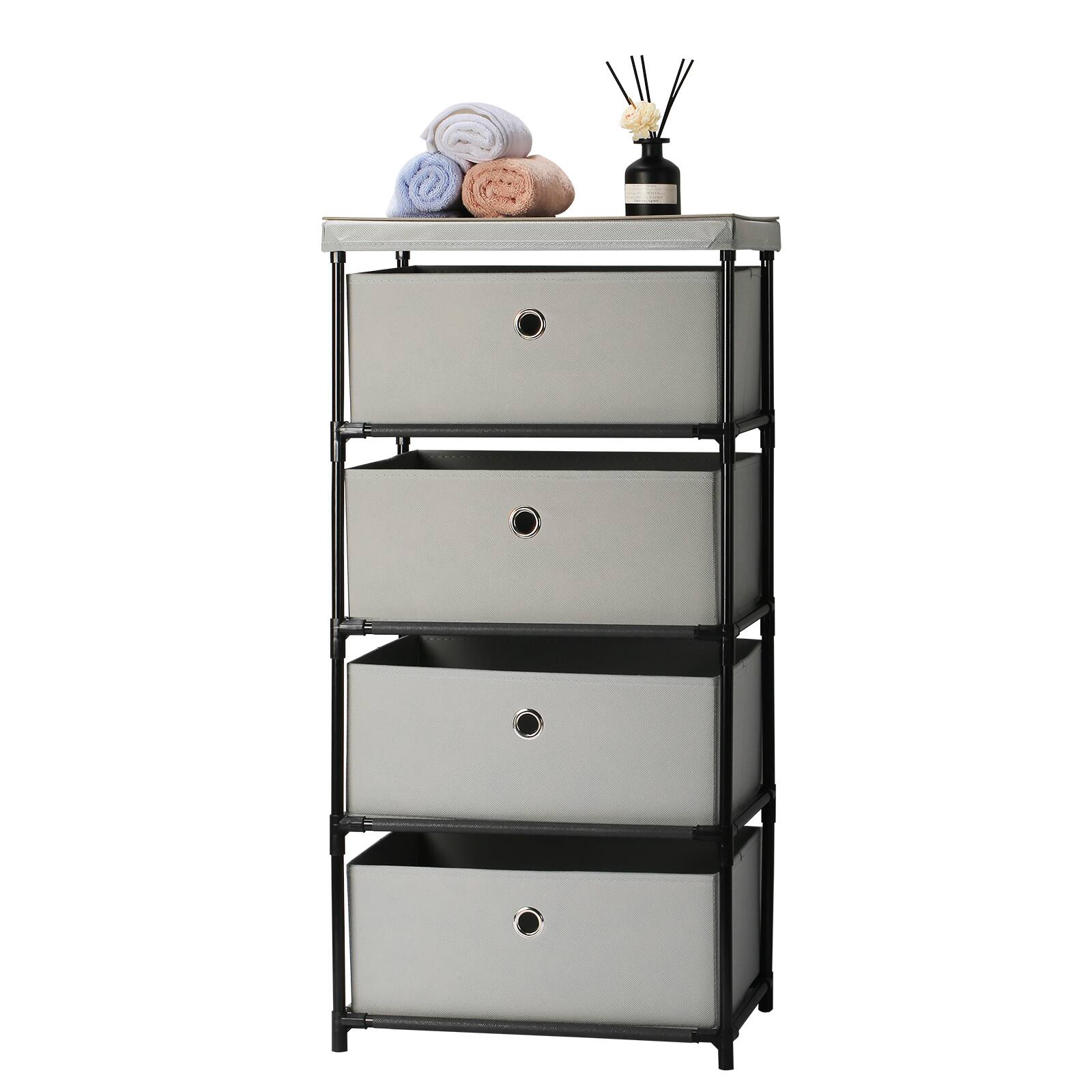 Alt View 1. Oumilen - 4-Drawer Fabric Storage Tower with Light Gray Top, Light Gray - Gray.