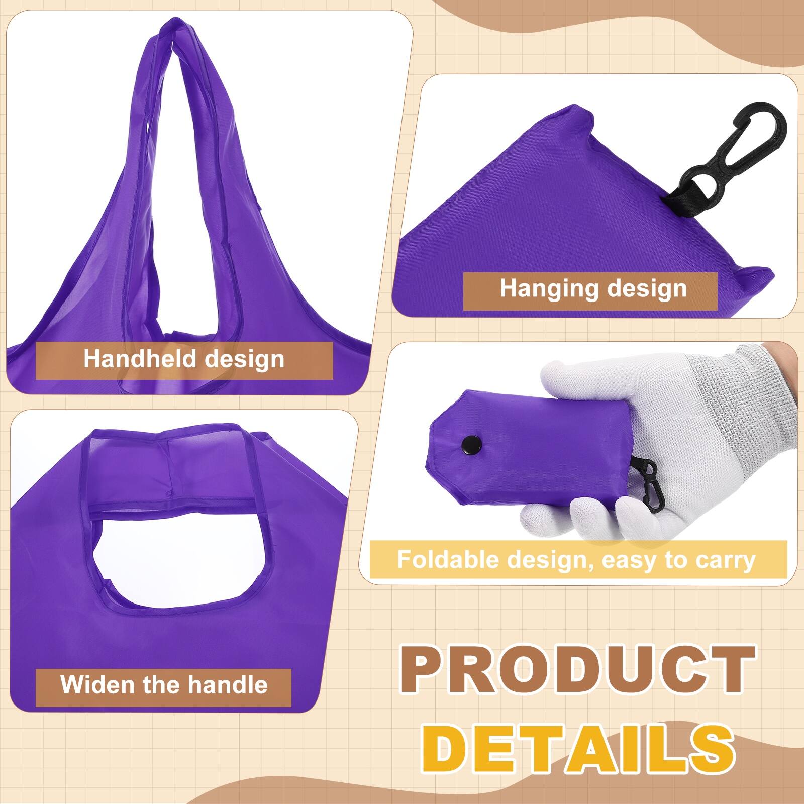 Hanging design  
Handheld design  
Foldable design, easy to carry  
Widen the handle  

PRODUCT DETAILS