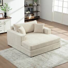 Trinkets Crazed - 56" Extra Large Upholstered Sofa Bed, Oversized Fluffy Chaise Lounge Chair with Chenille Linen Fabric - beige