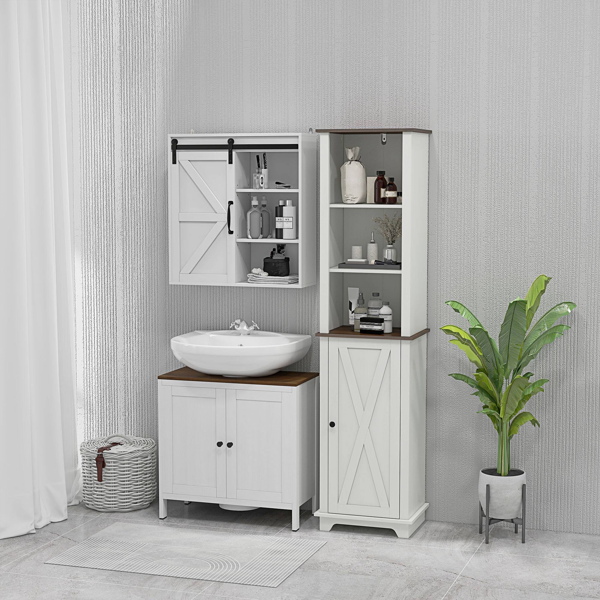 Alt View 8. Kleankin - Slim Bathroom Storage Cabinet with Triple Open Shelves, Freestanding Linen Tower with Door and Adjustable Shelves - White.