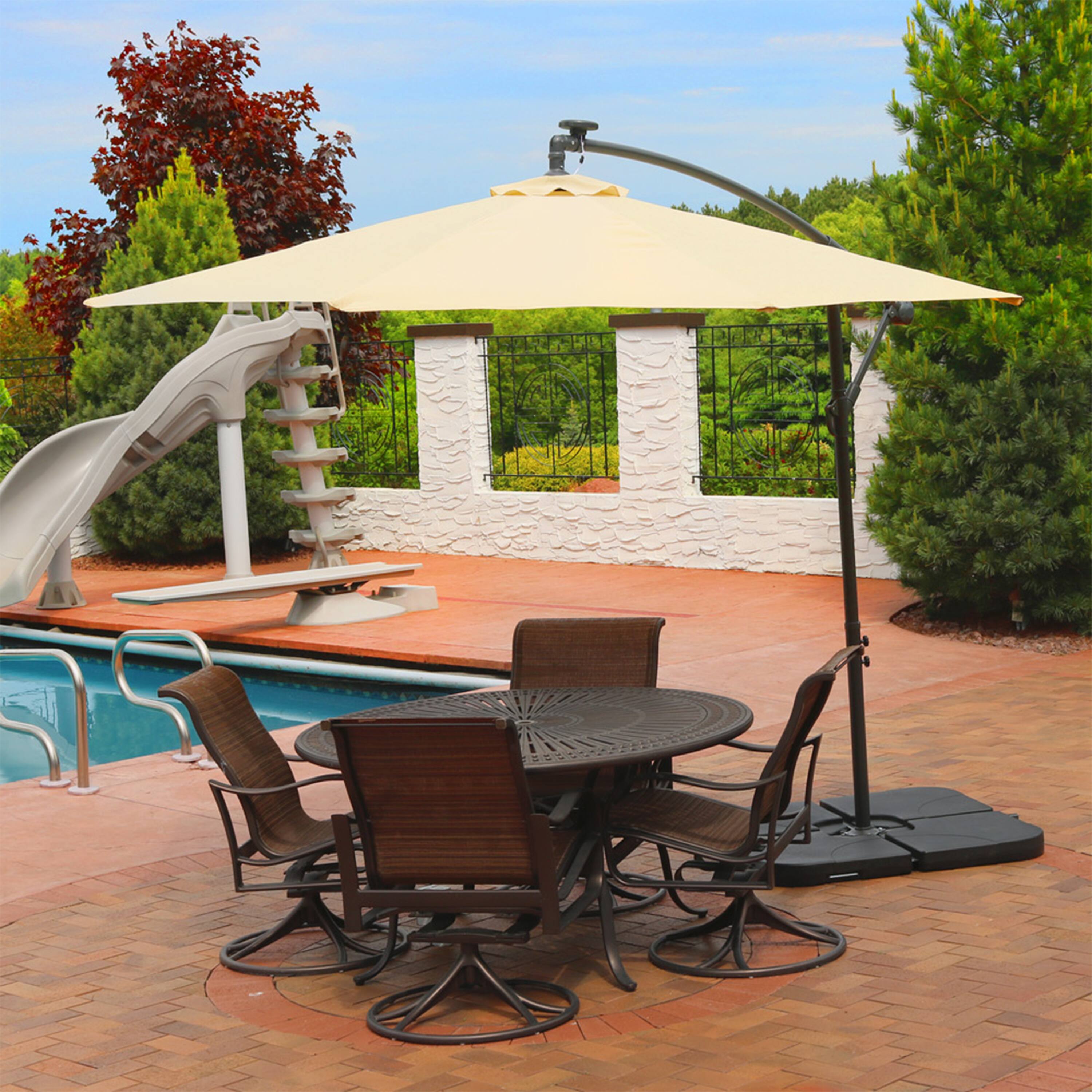 Alt View 3. Sunnydaze - 10 ft Solar Offest Steel Patio Umbrella with Crank - Beige.