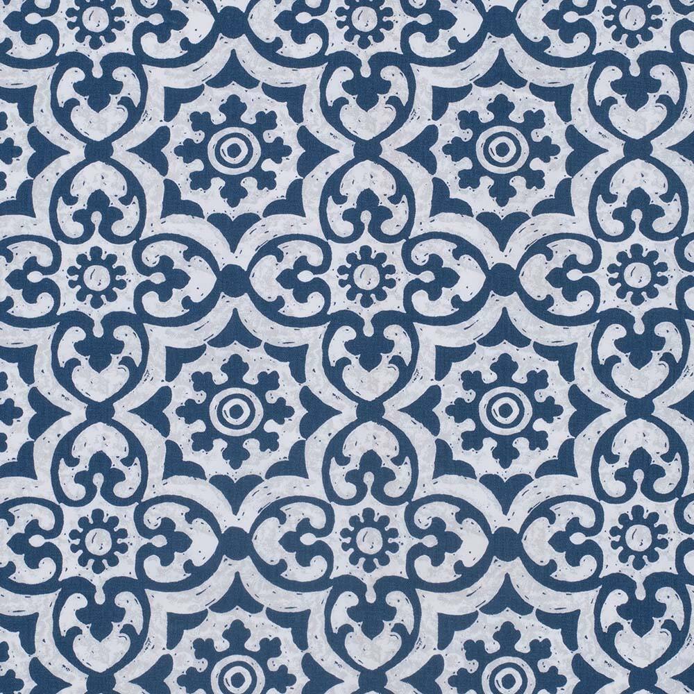 Left. Ellis Curtain - Ellis Athens Printed Tile Design on Ground  3" Rod Pocket High Quality Tailored Pairs 100"x54" Navy - Navy.