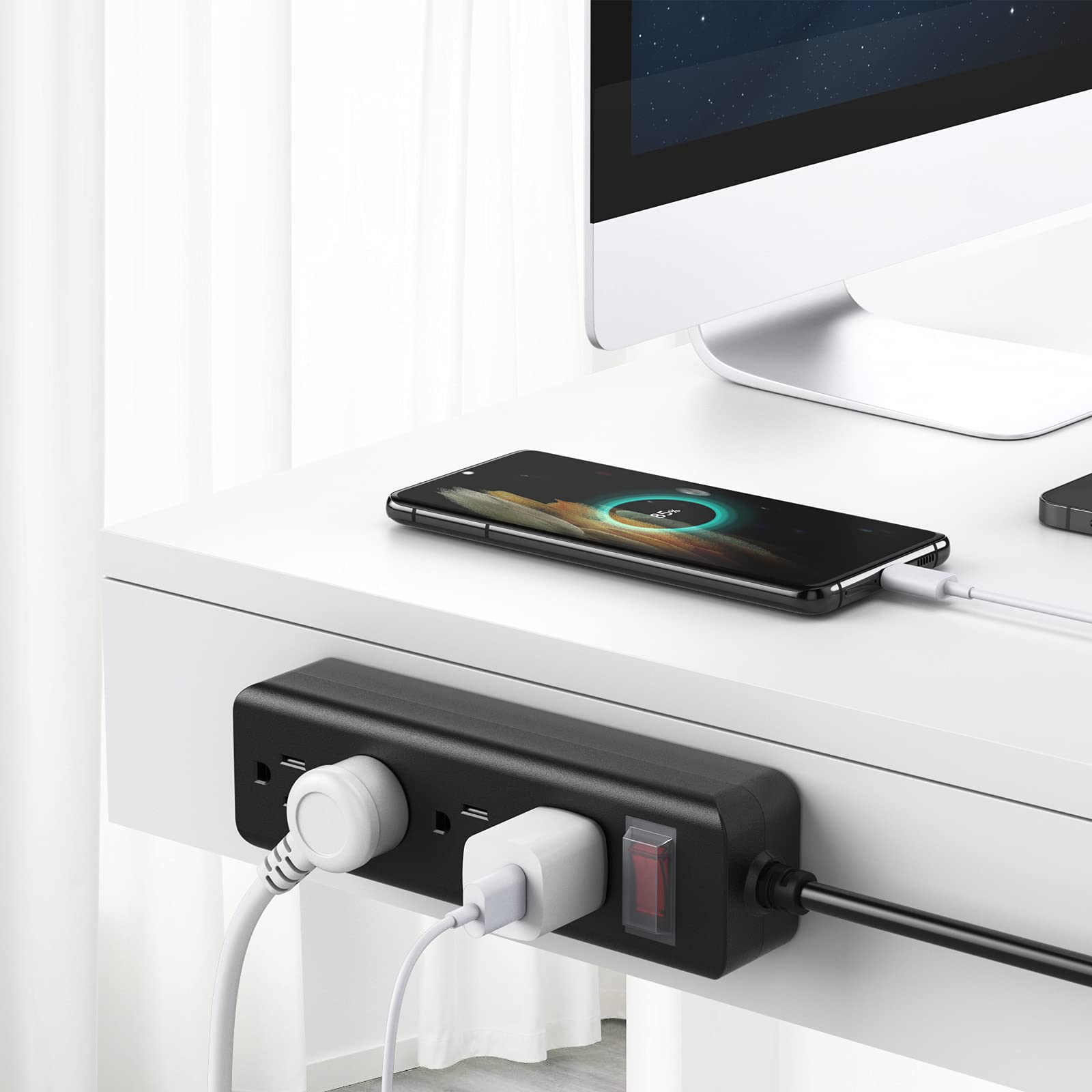 Alt View 1. Dazzed Corner - 4-Outlet Outdoor Waterproof Power Strip, 25 FT Flat Plug Extension Cord - Black.