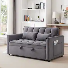 Anysun - 55" 3-in-1 Velvet Convertible Sofa Bed - Adjustable Back, Storage Bag & Pillow for Living Room & Bedroom - Light Gray
