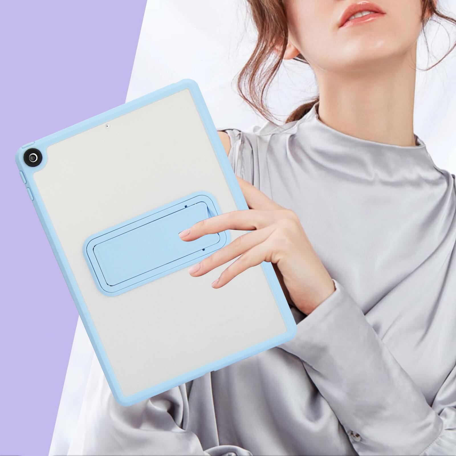 Alt View 3. UUCOVER - Case for iPad 9th 8th 7th Gen 10.2-inch (2021/2020/2019), Shockproof TPU+PC Matte Case Kickstand Slim Back Cover - Blue.