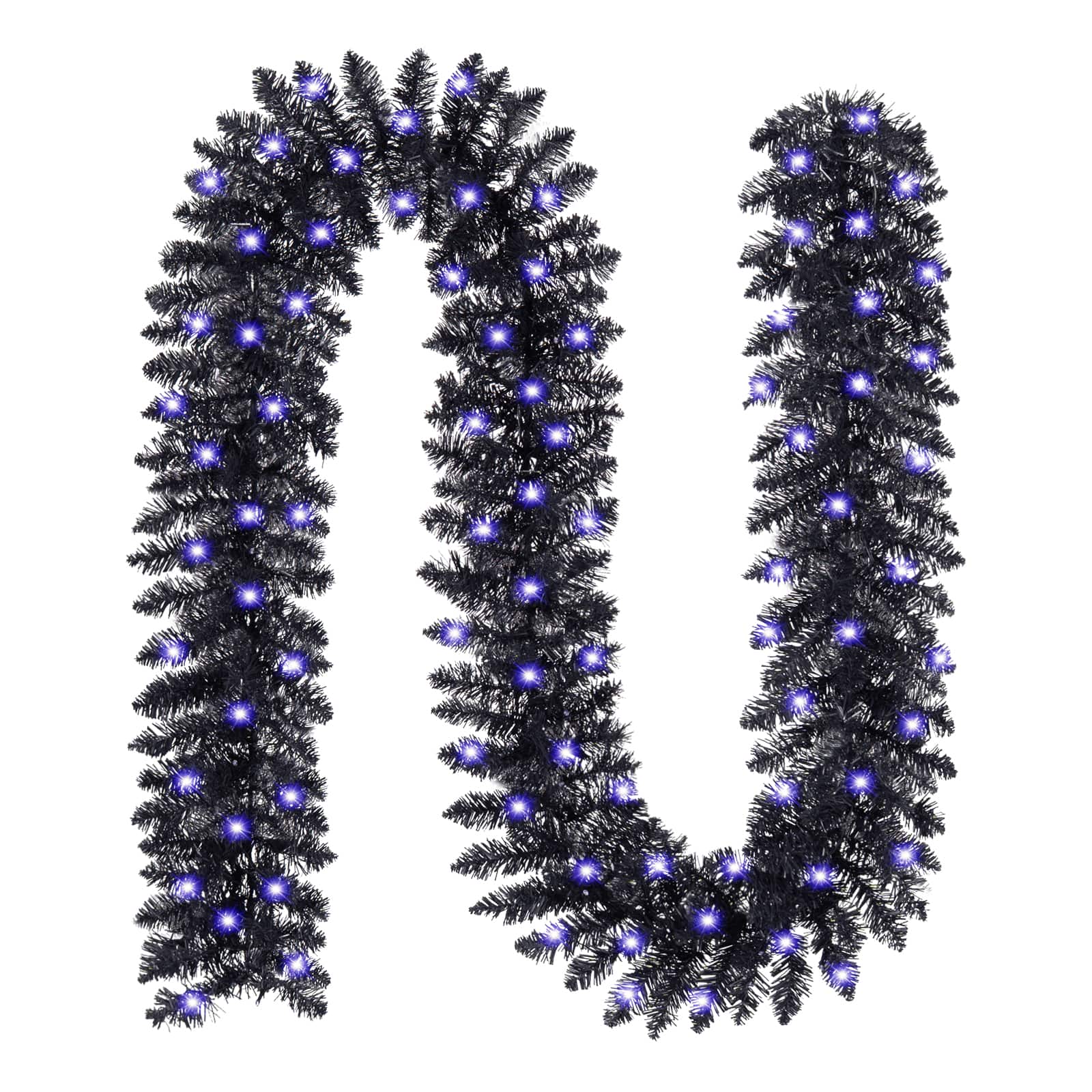 Gymax - 9 FT Pre-Lit Halloween Garland Decorations Battery Operation Timer - Black