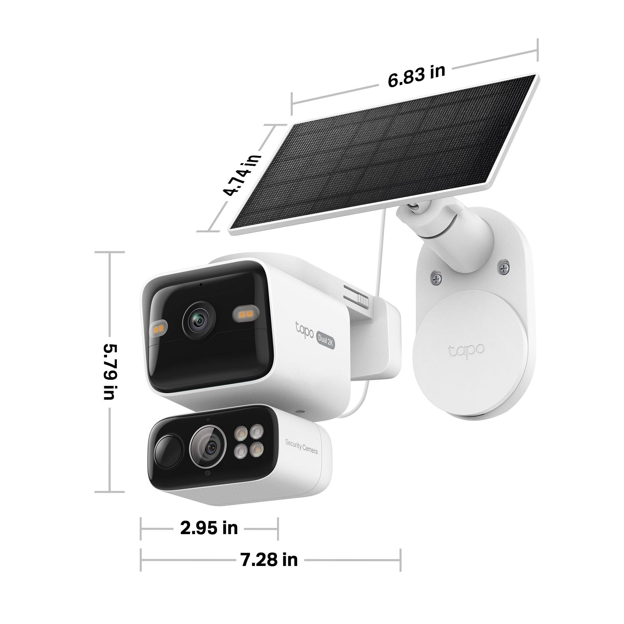 6.83 in  
4.74 in  
5.79 in  
2.95 in  
7.28 in  

tapo D2K  
tapo Security Camera