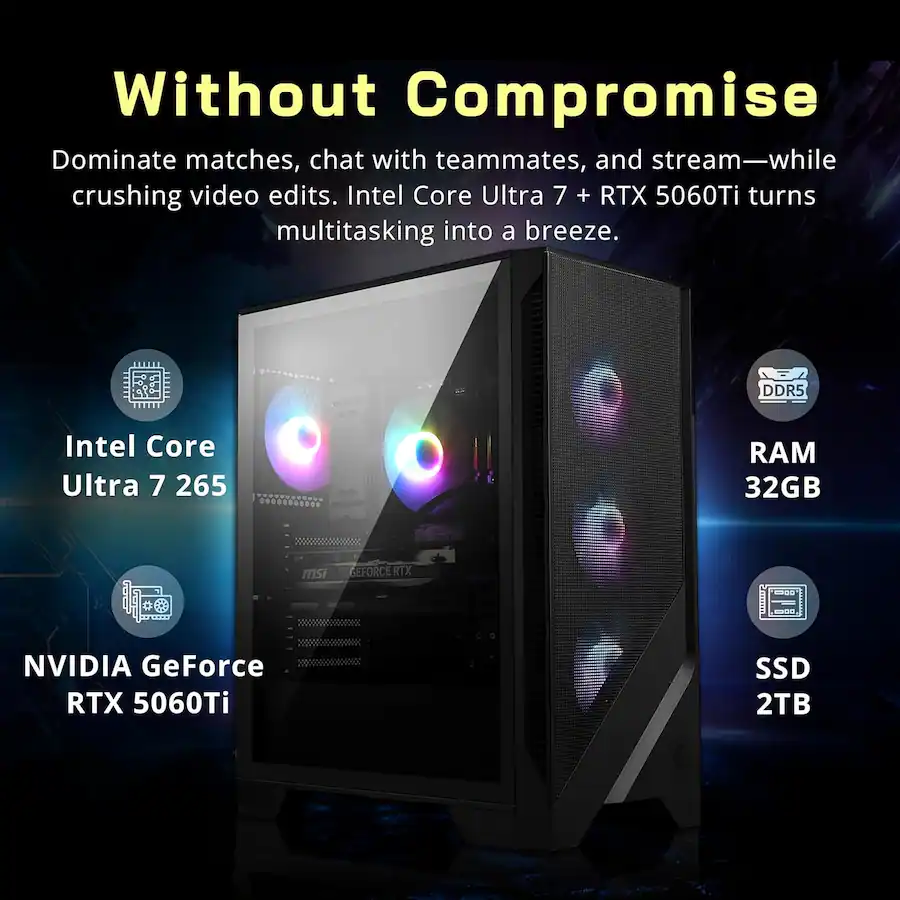 Codex R2 Pc 5060 MSI Codex R2 AI Gaming Desktop,Intel Ultra 7 265,RTX 5060 Ti 8GB GDDR7 ...