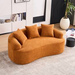 Anysun - 65" Curved Chenille Loveseat Sofa - Full Compression Sponge, No Assembly, 300 lbs Capacity, Includes 3 Pillows - Orange