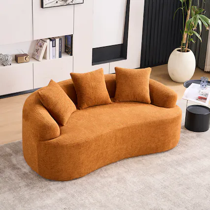 Front. Anysun - 65" Curved Chenille Loveseat Sofa - Full Compression Sponge, No Assembly, 300 lbs Capacity, Includes 3 Pillows - Orange.