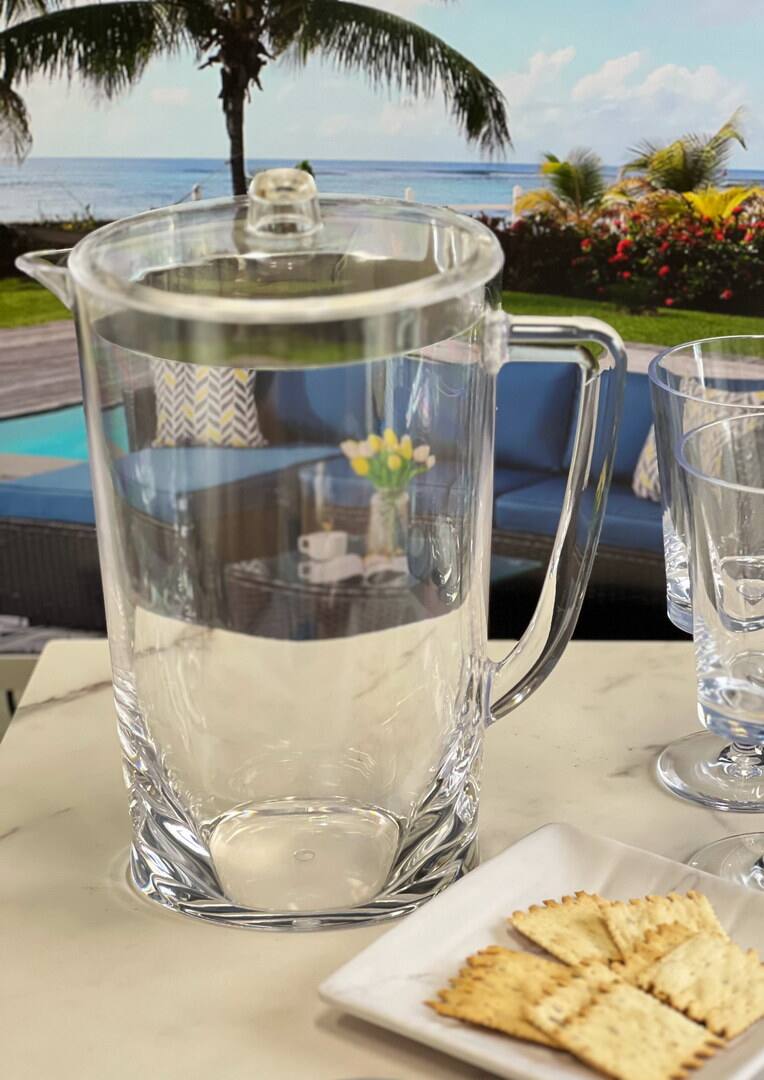 Alt View 1. APRILSOUL - Quarts Water Pitcher with Lid Oval Halo Design Unbreakable Plastic BPA Free Juice Pitcher - white.