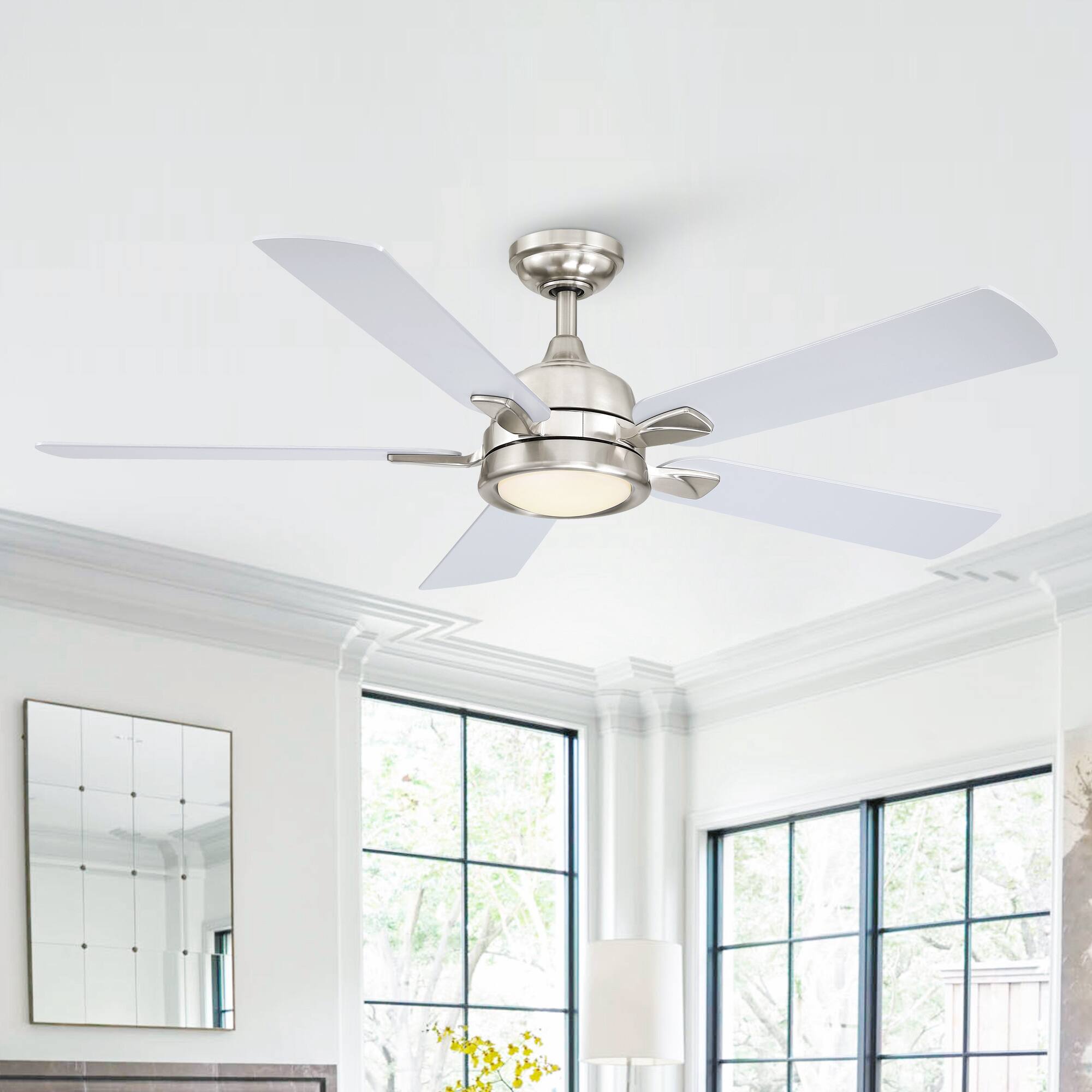 Parrot Uncle - 52 in. Integrated LED Reversible Blades Ceiling Fan with Light and Remote - Brushed Nickel