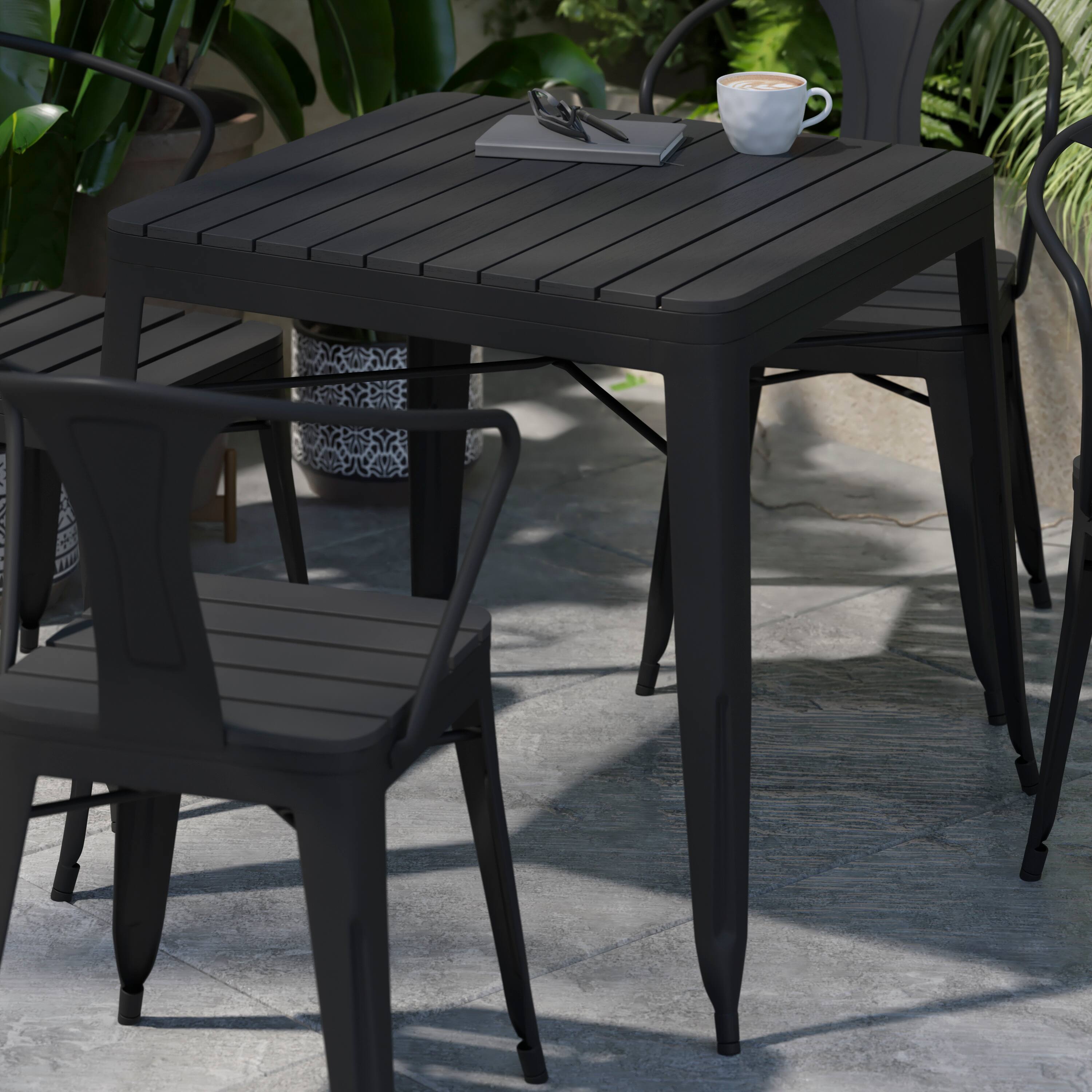 Alt View 2. Flash Furniture - Helvey Commercial 5 Piece Indoor-Outdoor Table and Chairs, 31.5" Square Table with Poly Resin Top, 4 Metal Chairs with P - Black.