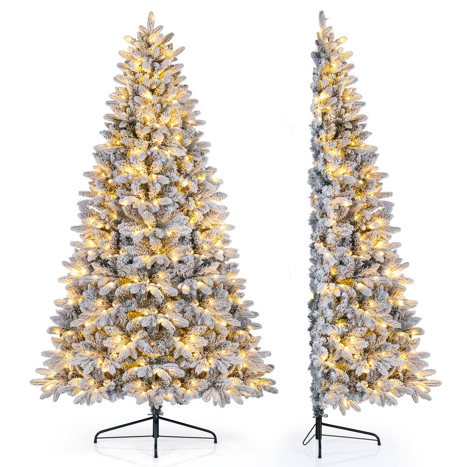 Alt View 9. Costway - Costway 7ft Flocked Half Christmas Tree with 860 Full Branch Tips, 240 LED Lights, 11 Modes Half-Style - White.