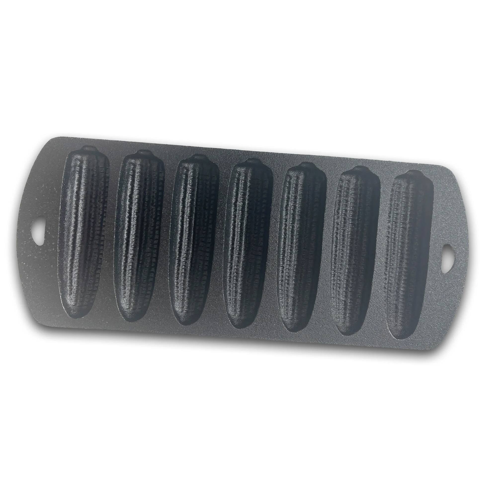 Front. Bayou Classic - Bayou Classic 12 x 5 Inch Heavy Duty Cast Iron Cornbread Pan with 7 Molds, Black - Black.