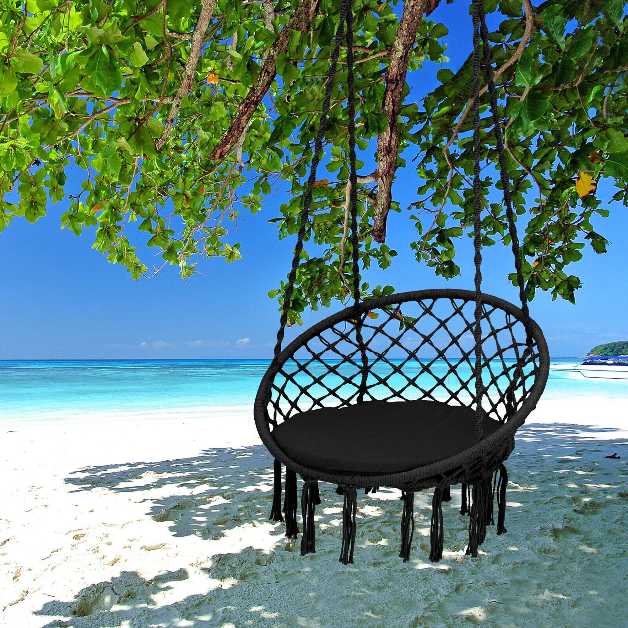 Alt View 3. Gymax - Gymax Hammock Swing Chair with Cushion Hanging Hardware Kit Indoor Outdoor Black - Black.