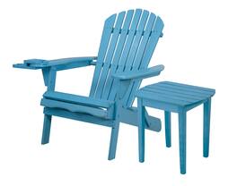 Jiallo - Foldable Adirondack Chair with cup holder with End Table - Sky Blue
