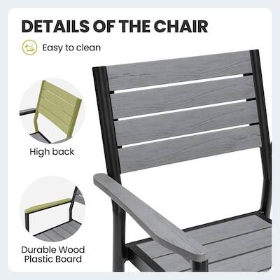 DETAILS OF THE CHAIR

- Easy to clean
- High back
- Durable Wood Plastic Board