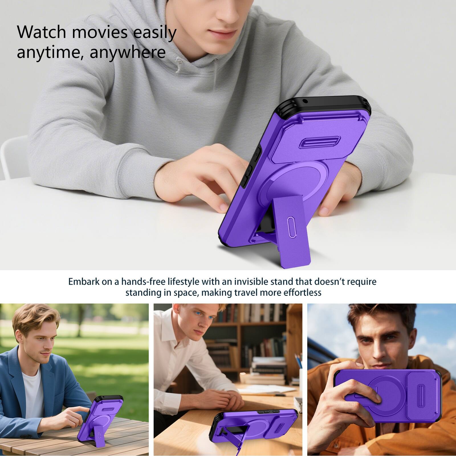 Watch movies easily anytime, anywhere

Embark on a hands-free lifestyle with an invisible stand that doesn't require standing in space, making travel more effortless