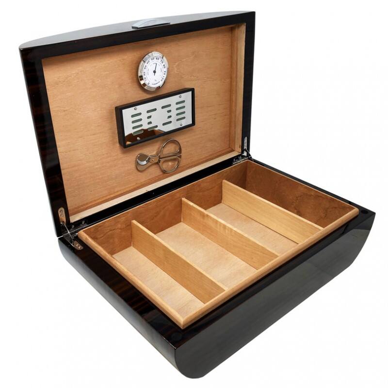 Angle. Prestige - Winston Cigar Humidor - Ebony Wood Finish.