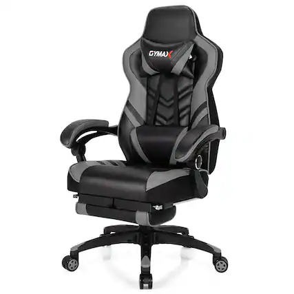 Front. Gymax - Gymax Office Computer Desk Chair Gaming Chair Adjustable Swivel w/Footrest Grey - Grey.