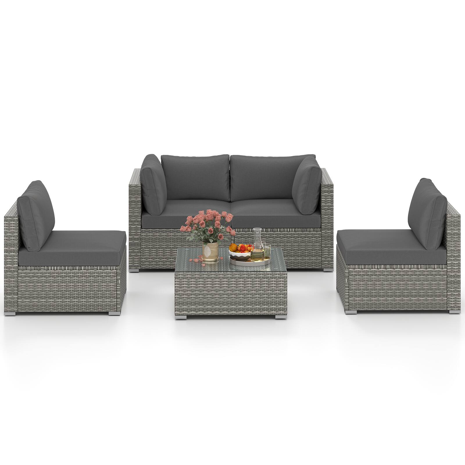 Alt View 3. Gymax - Gymax 10PCS Sectional Sofa Couch PE Rattan Conversation Set Gray - Gray.