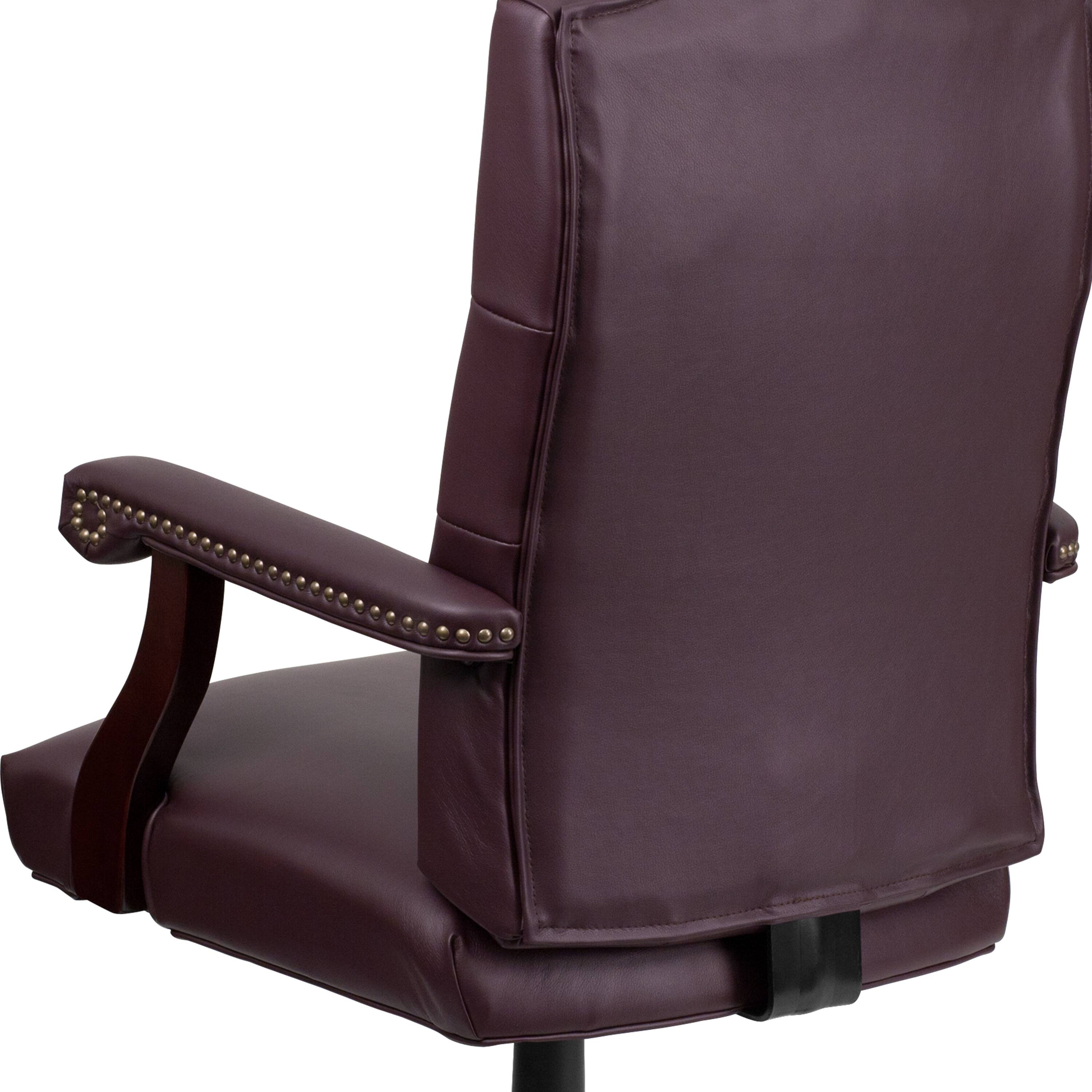 Alt View 9. Emma + Oliver - Martha Washington Executive Swivel Office Chair with Arms - Burgundy LeatherSoft/Mahogany Frame.