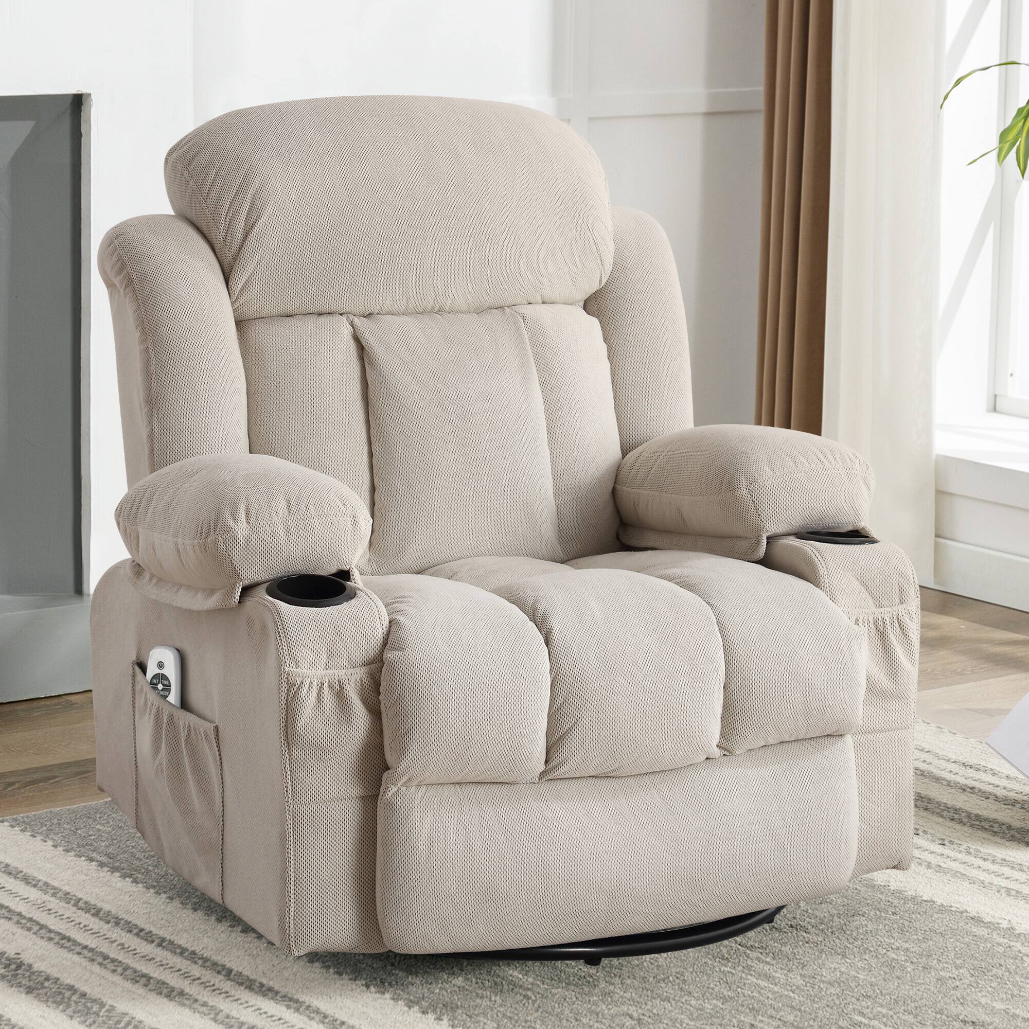 Angle. GOODSILO - Swinging Recliner Massage Heated Sofa with USB & Cup Holders - Beige.