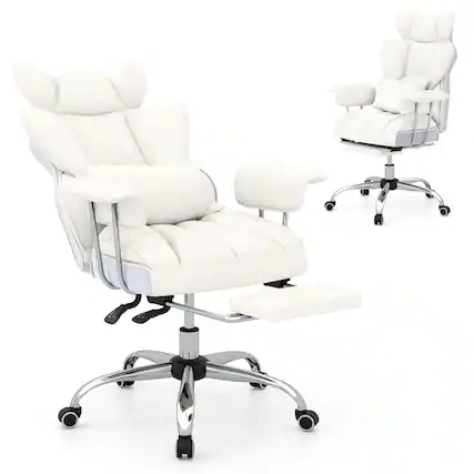 Front. Ecooso - Office Chair PU Leather High Back Executive Ergonomic Desk Chair 400 lbs Capacity Adjustable Swivel Design - White.