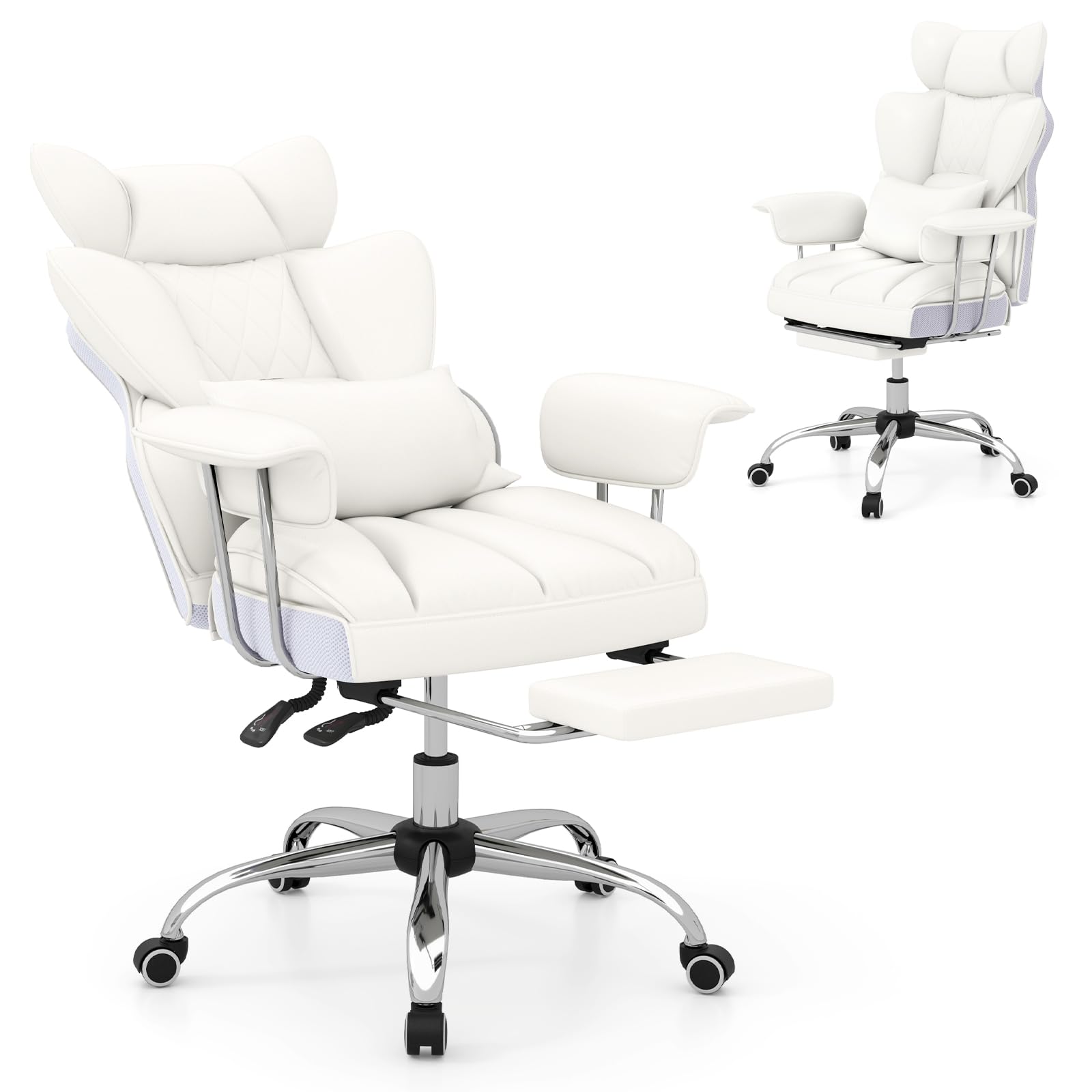 Front. Ecooso - Office Chair PU Leather High Back Executive Ergonomic Desk Chair 400 lbs Capacity Adjustable Swivel Design - White.