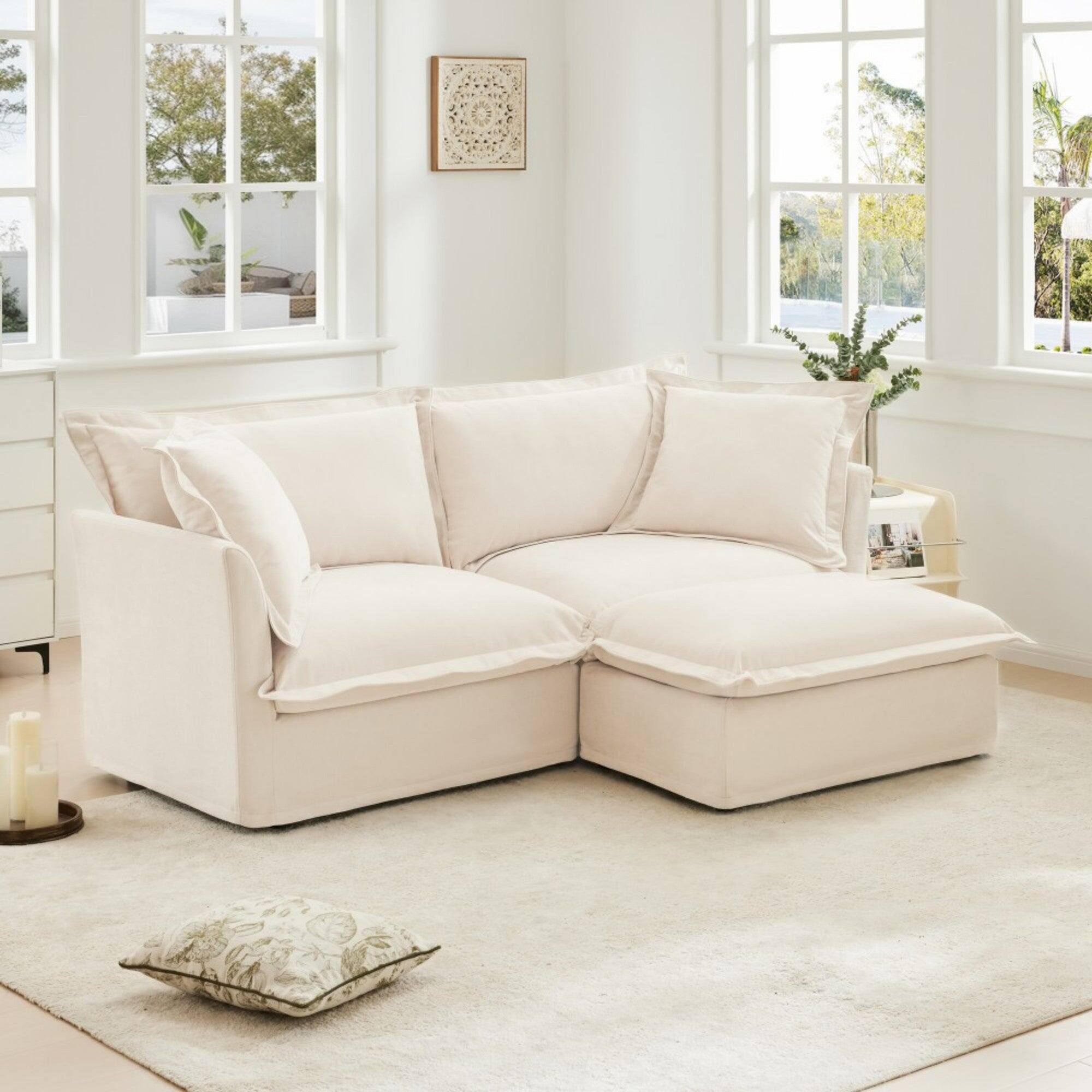 Alt View 2. Boyel Living - Slipcovered Chenille 2 Seat L Shaped Sectional Sofa - Cream.