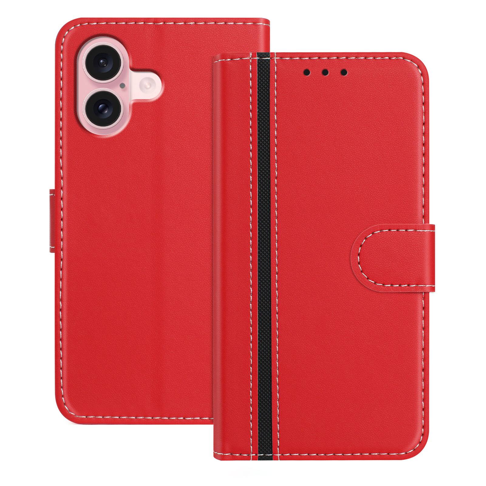 Dteck - Slim Card Holder Case for Apple iPhone 16,PU Leather Magnetic Closure Shockproof TPU Inner Flip Wallet Cover - Red