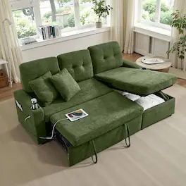 Tiramisubest - Reversible Sectional Sofa,Pull Out Sleeper Sofa with Storage Chaise| USB Charge| Cup Holder| Removable Backrest - Green