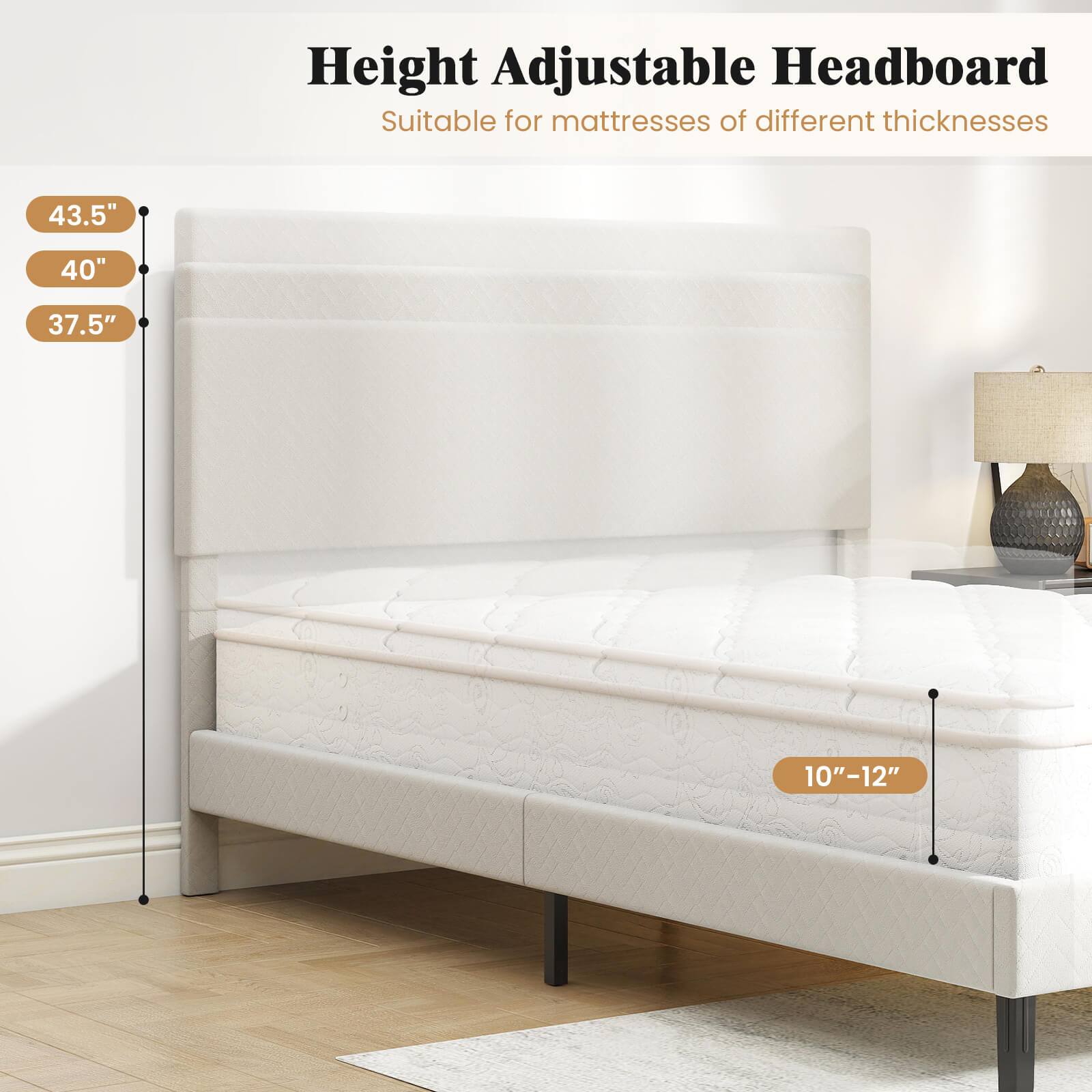 Height Adjustable Headboard  
Suitable for mattresses of different thicknesses  

43.5"  
40"  
37.5"  

10"–12"